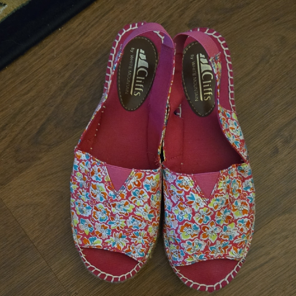 Cliffs By White Mountain Pink Espadrilles Floral Print Slingback Rope Trim 7 New